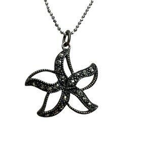 925 Silver SMJ Starfish Necklace Rhinestone Crystals 18" Chain